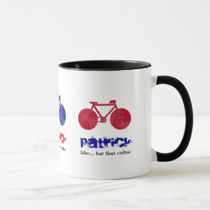 Caneca bicicleta vermelha e azul personalizada