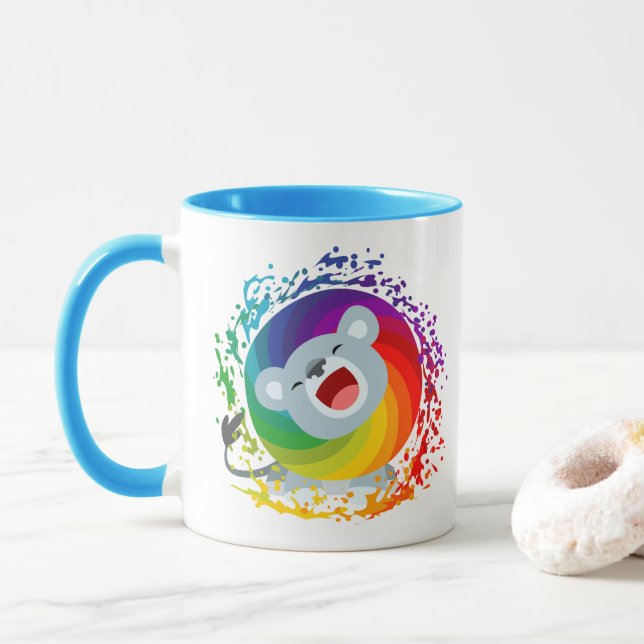 Caneca Bico desenho Arco-Íris Branco Leão (Com Donut)