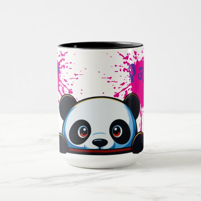 Caneca Bicolor com Bebê Panda Fofo Espiando e Salp (Centro)