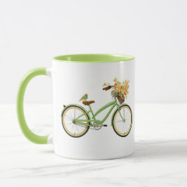 Caneca Bicycle With Bird and Flower Basket Green Yellow