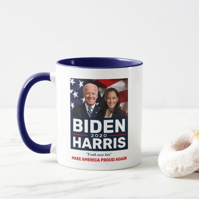 Caneca Biden Harris 2020 Truth sobre Lies Photo Two-Tone (Com Donut)