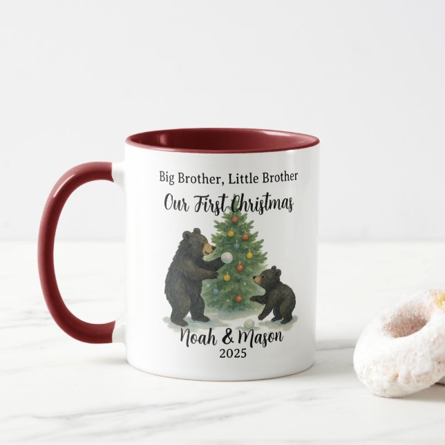 Caneca Big Brother Little Brother Bear Custom Christmas (Com Donut)