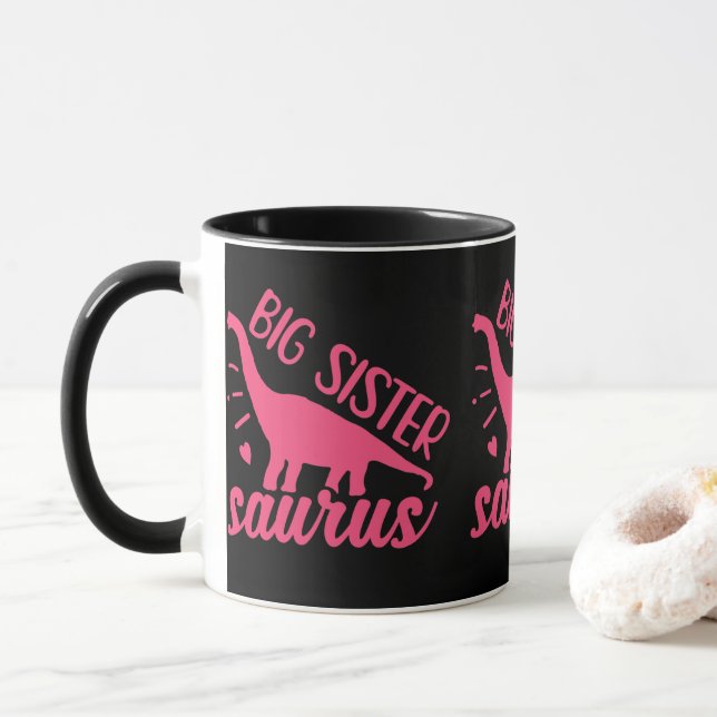 Caneca Big Sister Saurus a rosa (Com Donut)