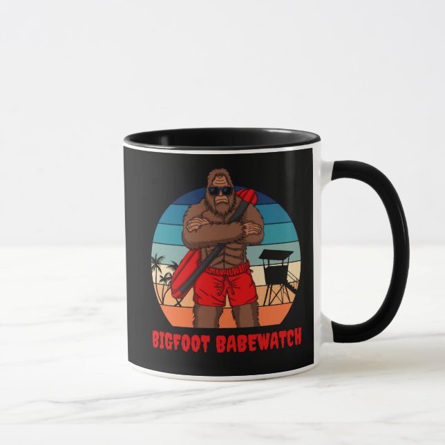 Caneca Bigfoot Babe Watch Beach Lifeguard Engraçado Café (Direita)
