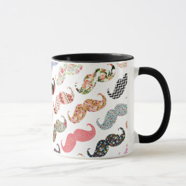 Caneca Bigodes coloridos femininos engraçados dos padrões