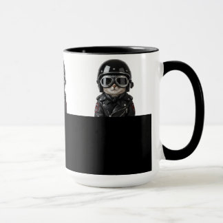 Caneca Biker Cat, Katze mit Motorradkleidung und Helm
