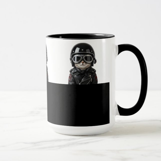 Caneca Biker Cat, Katze mit Motorradkleidung und Helm (Direita)