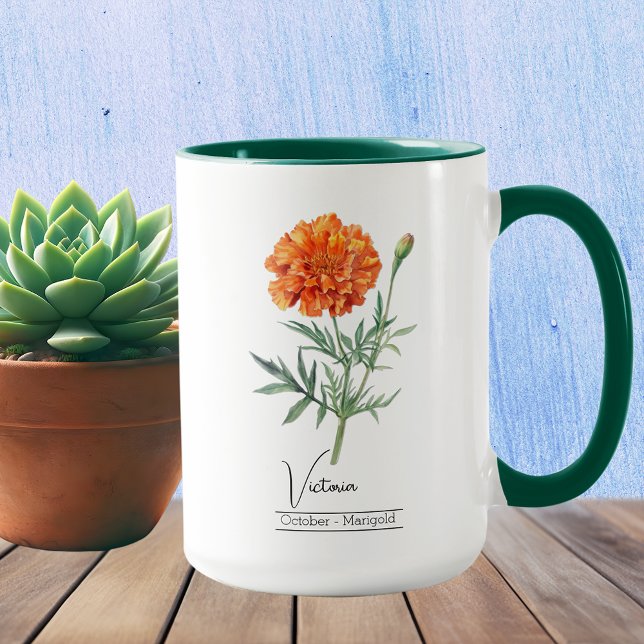 Caneca Birth Month Flower outubro Marigold (Criador carregado)
