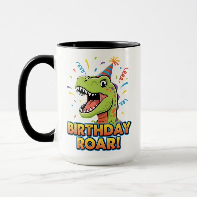Caneca Birthday Roar Cute Dinosaur Birthday Party Design (Esquerda)