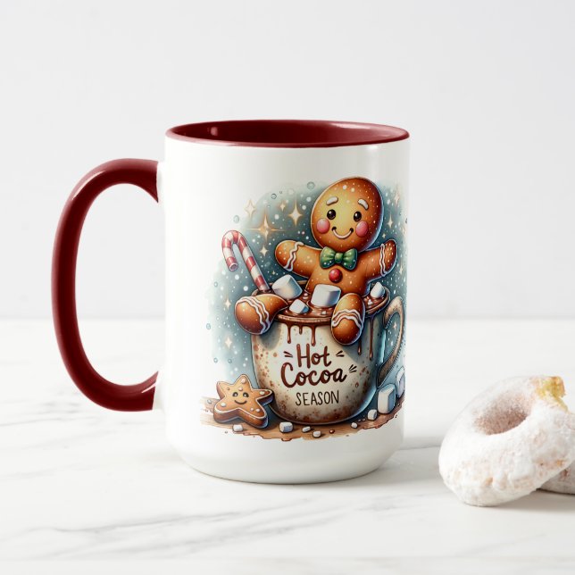 Caneca Biscoito De Gengibre Da Temporada De Cacau Quente (Com Donut)