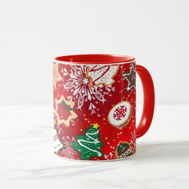 Caneca Biscoitos de Natal e Flocos de Neve em Vermelho (Frente Esquerda)