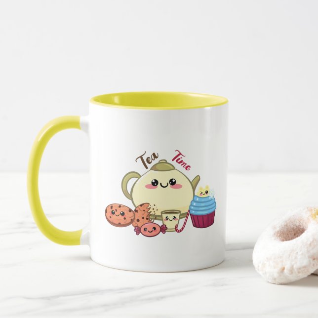 Caneca biscoitos kawaii e tempo de chá fofo (Com Donut)