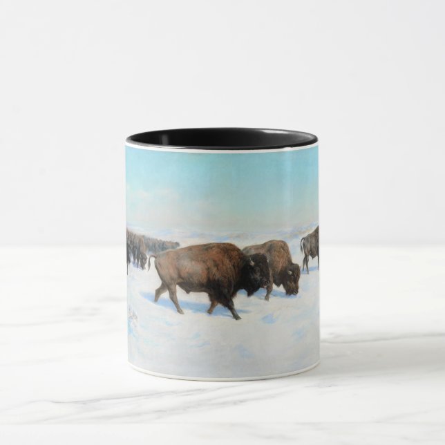 Caneca Bison in the Snow (por Rosa Bonheur) (Centro)