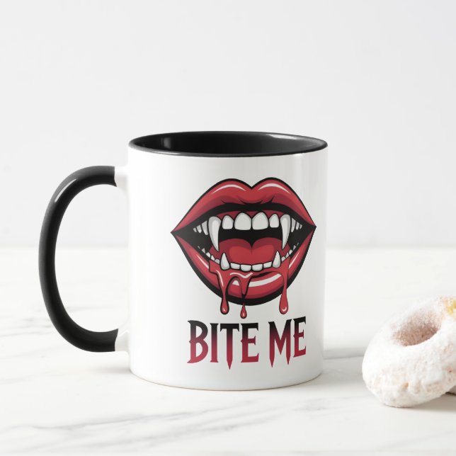 Caneca Bite-me a boca do vampiro (Com Donut)