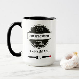Caneca BJJ Jiu Jitsu Choke Black Belt Name Club E Date