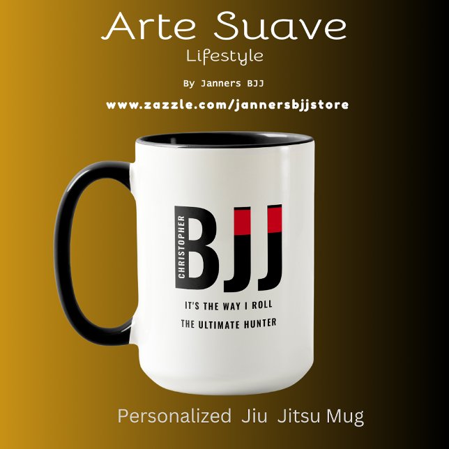 Caneca BJJ Way I Roll Add Your Name Jiu Jitsu Black Belt (Large 15oz BJJ personalized coffee mug white with black handle and interior.)