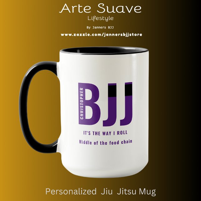 Caneca BJJ Way I Roll Add Your Name Jiu Jitsu Purple Belt (BJJ Purple Belt Coffee Mug. Easily personalized.)