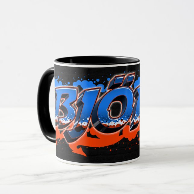 Caneca Björn Vorname Name Graffiti blue orange Tasse (Frente Esquerda)