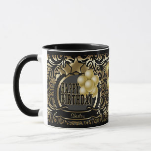 Caneca Black and Dourado Metallic Happy 00th Birthday Sta