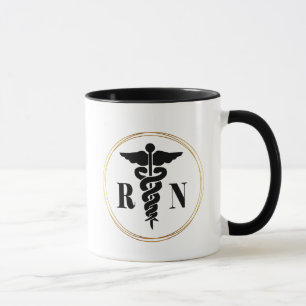 Caneca Black and Dourado Nurse Caduceus Symbol Mug