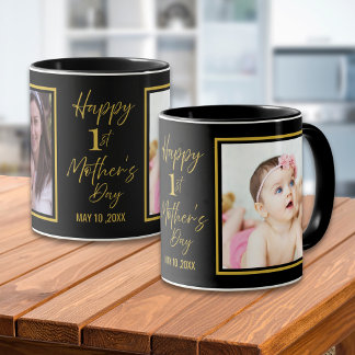 Caneca Black And Gold Happy 1st Mother's Day 2 Photo  