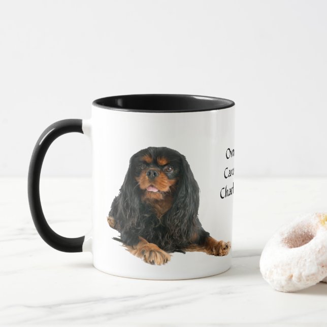 Caneca Black and Tan Cavalier King Charles Spaniel Dog (Com Donut)