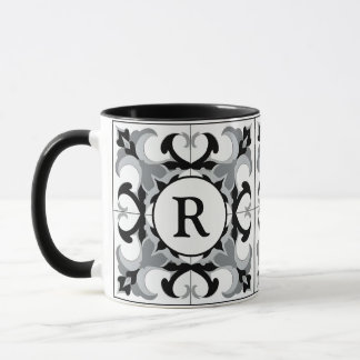 Caneca Black and White Spanish Style with Initial