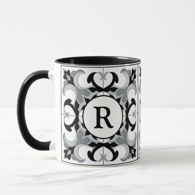 Caneca Black and White Spanish Style with Initial  (Esquerda)