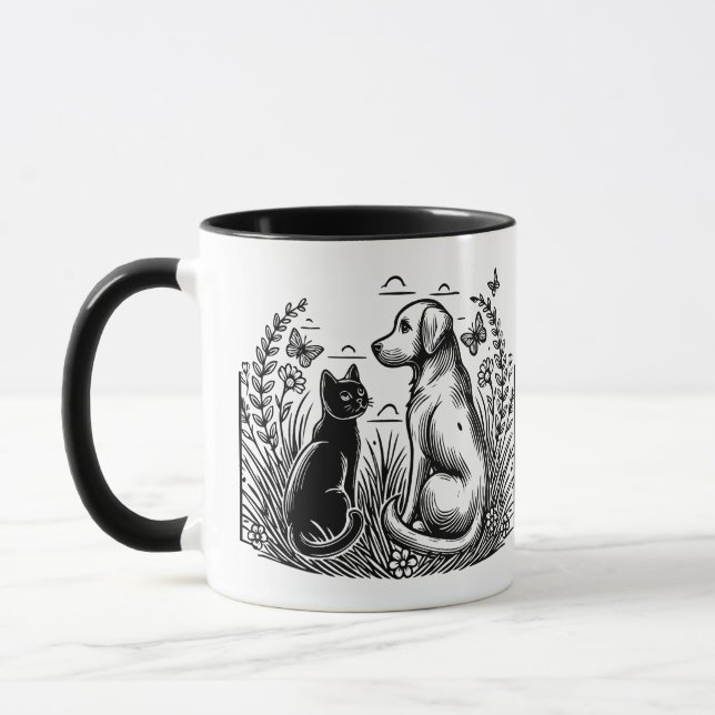 Caneca Black Cat and Golden Retriever Silhouette (Esquerda)