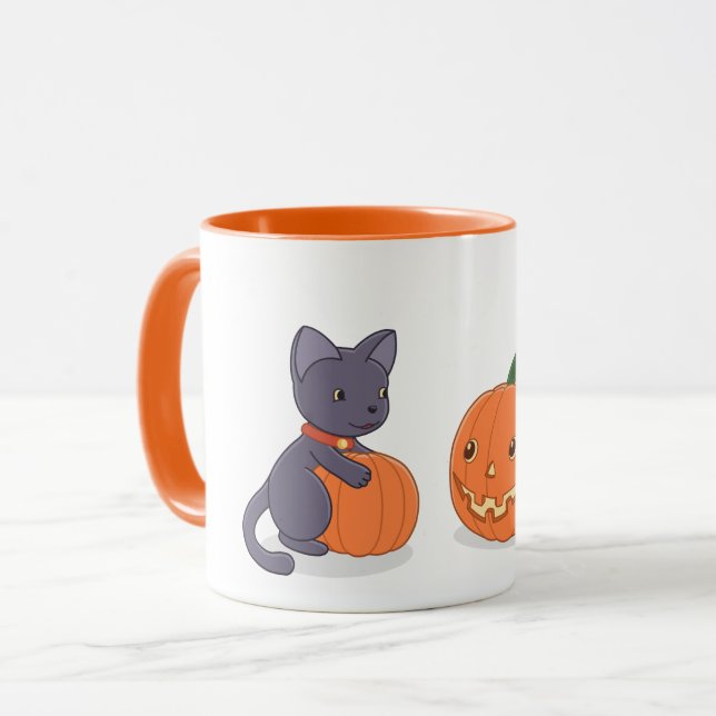 Caneca Black Cat e Pumpkins do Halloween (Frente Esquerda)