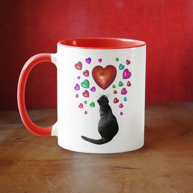Caneca Black Cat Hearts Namorados Mug (Criador carregado)