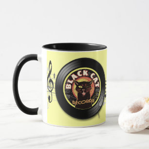 Caneca Black Cat Records Retro Jazz Mug - Vinyl Label Cup
