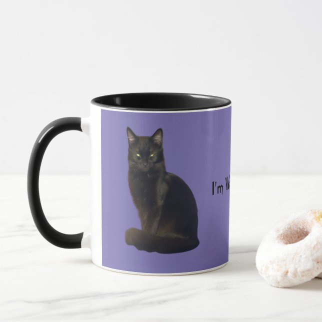 Caneca Black Cat Staring | Roxo | Estou te observando (Com Donut)