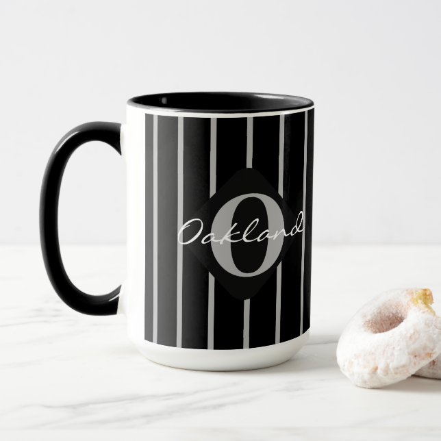 Caneca Black & Cinza Stripes Café Mug-Oakland (Com Donut)