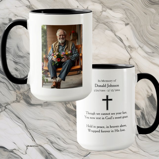 Caneca Black Cross and Poem Photo Memorial (Criador carregado)