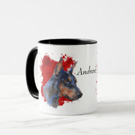 Caneca Black Doberman Pinscher Red Abstrato Fundo