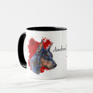 Caneca Black Doberman Pinscher Red Abstrato Fundo