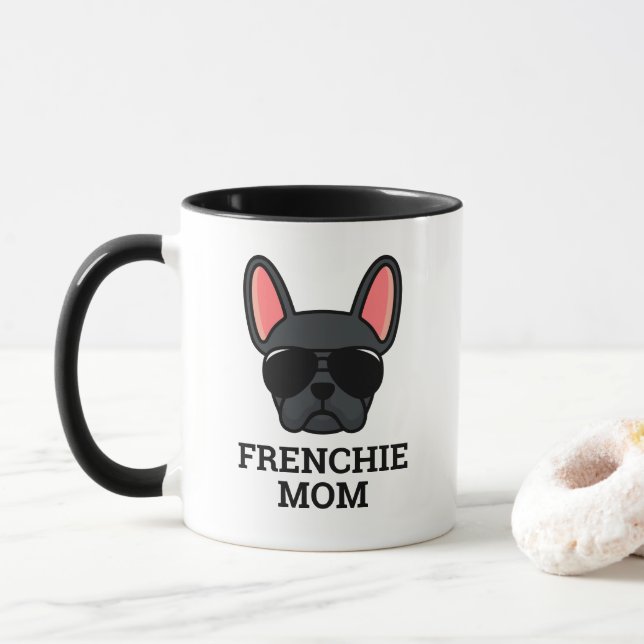 Caneca Black French Bulhdog Frenchie Dog Mamãe Mug (Com Donut)
