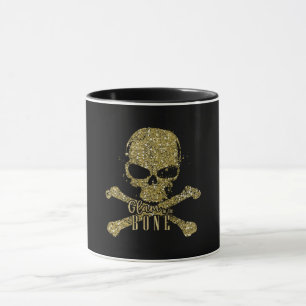 Caneca Black Glam até os Ossos Caveira Brilho Dourado