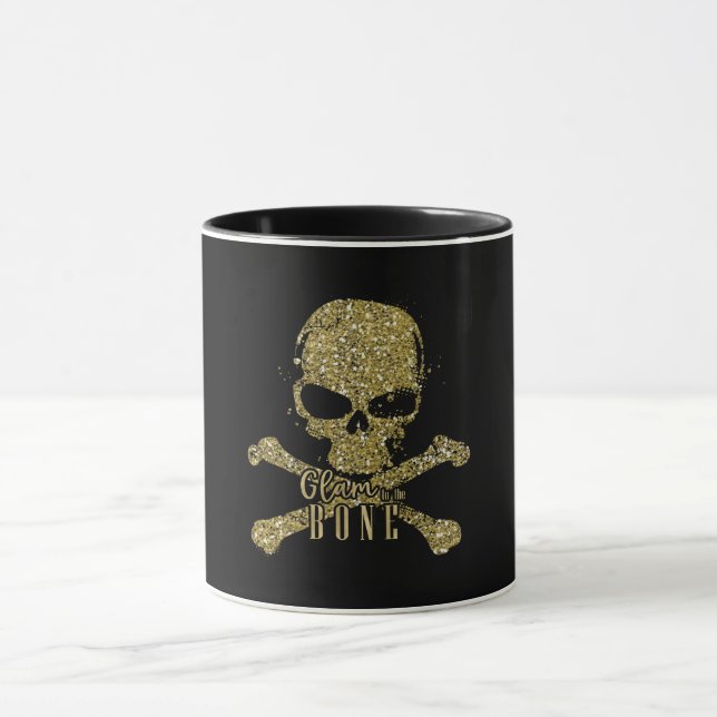 Caneca Black Glam até os Ossos Caveira Brilho Dourado (Centro)