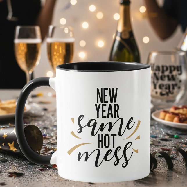 Caneca Black Gold Funny New Year Same Hot Mess Typography (Criador carregado)
