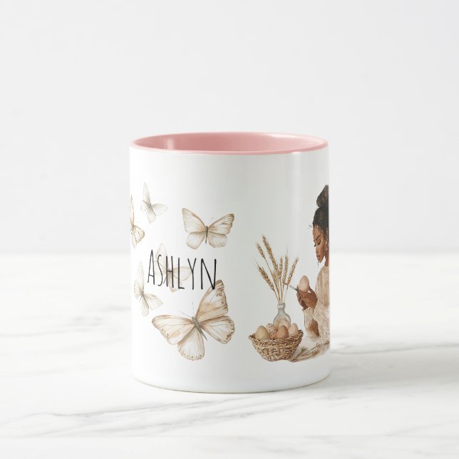Caneca Black Hair Girl Easter Eggs Butterflies (Centro)