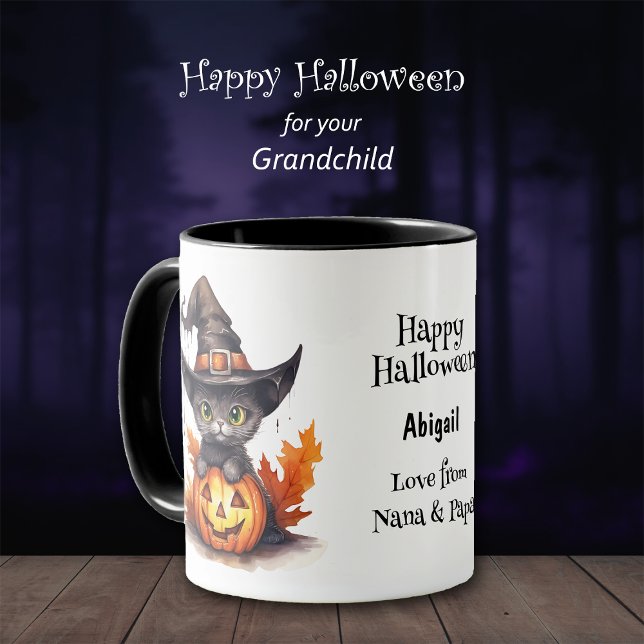 Caneca Black Kitten Witold Hat Kids Halloween (Criador carregado)