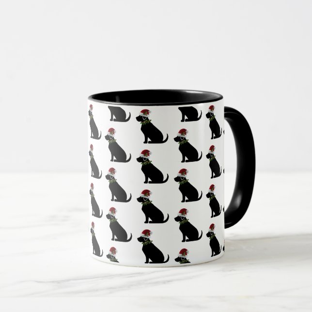 Caneca Black Lab Dog Natal Santa Hat Holly Divertido (Frente Esquerda)