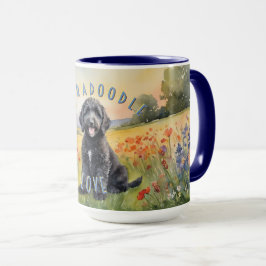 Caneca Black Labradoodle Puppy, Sunrise Personalizável