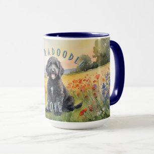 Caneca Black Labradoodle Puppy, Sunrise Personalizável