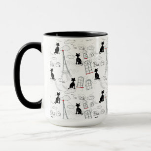 Caneca Black on White Paris Cats Coffee Mug