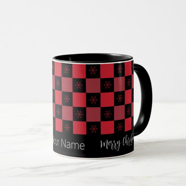 Caneca Black Red Checy Trendy Modern Feliz Natal (Frente Esquerda)