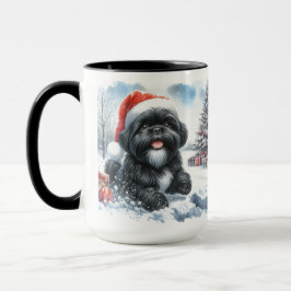 Caneca Black Shih Tzu Dashing Thru Snow Christmas Mug