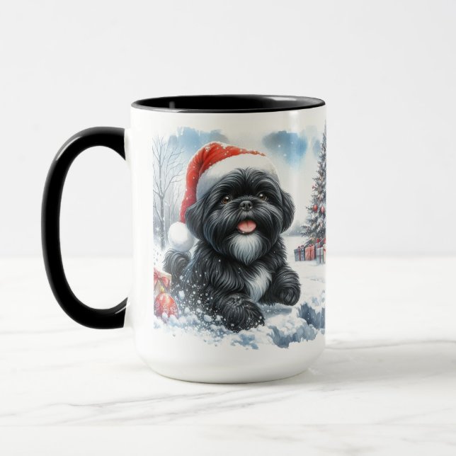 Caneca Black Shih Tzu Dashing Thru Snow Christmas Mug (Esquerda)